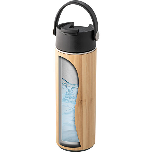 LAVER. Thermosflasche Aus Bambus, Edelstahl Und PP 440 Ml , schwarz, Edelstahl. Bambus. PP, 42,00cm (Höhe), Bild 7
