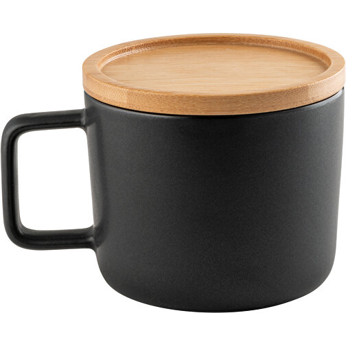 FANGIO. Taza de cerámica de 250 ml con tapa de bambú que sirve de posavasos, Imagen 2