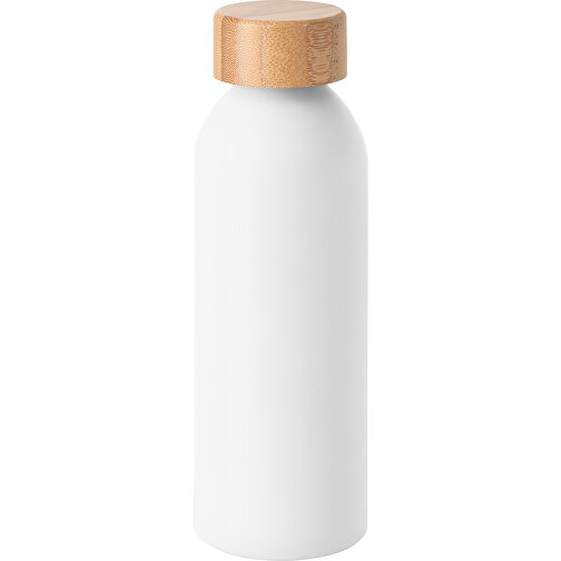 QUETA. Aluminiumflasche Mit Bambusdeckel 550 Ml , weiß, Aluminium. Bambus, 1,00cm (Höhe), Bild 1