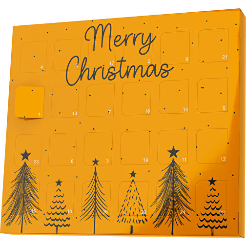 XS Adventskalender Merry Christmas Tanne , Brandt, gelborange / schwarz, Vollkartonhülle, weiß, 1,60cm x 12,00cm x 14,00cm (Länge x Höhe x Breite), Bild 1