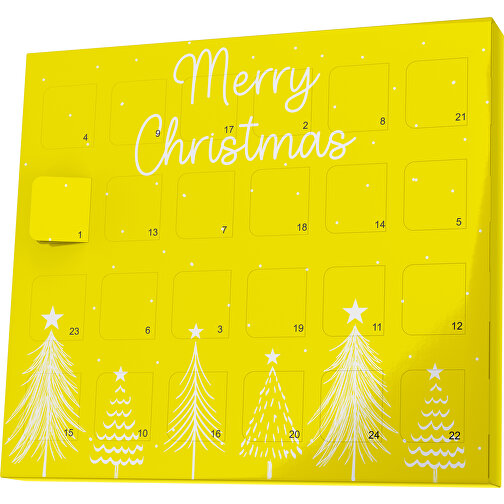 XS Adventskalender Merry Christmas Tanne , Brandt, gelb / weiß, Vollkartonhülle, weiß, 1,60cm x 12,00cm x 14,00cm (Länge x Höhe x Breite), Bild 1
