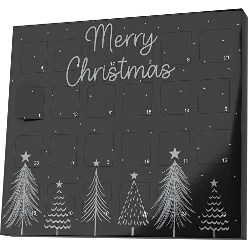 XS Adventskalender Merry Christmas Tanne , Brandt, schwarz / silber, Vollkartonhülle, weiß, 1,60cm x 12,00cm x 14,00cm (Länge x Höhe x Breite), Bild 1