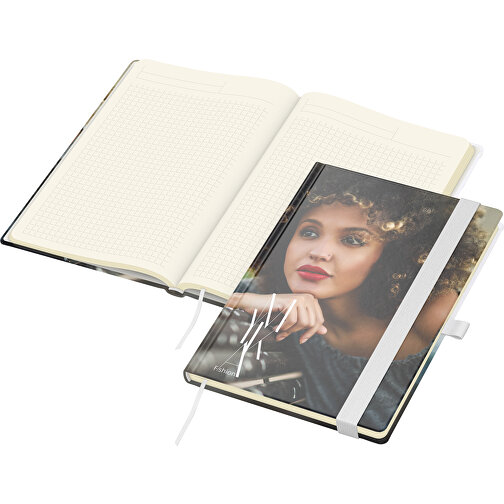 Notizbuch Match-Book Creme Bestseller A5 Cover-Star Gloss-individuell, Weiss , weiss, 21,00cm x 14,80cm (Länge x Breite), Bild 1