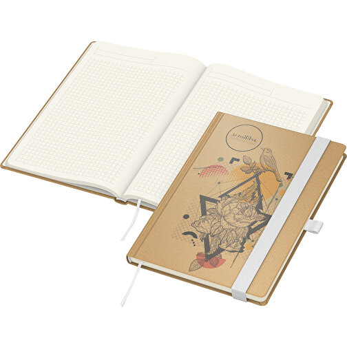 Notizbuch Match-Book Creme Bestseller A4 Natura Braun-individuell, Weiss , braun, weiss, 29,70cm x 21,00cm (Länge x Breite), Bild 1