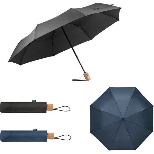 RIVER. Faltbarer Regenschirm Aus RPET Mit Holzgriff , blau, rPET. 190T pongee. Holz, 1,00cm (Höhe), Bild 5