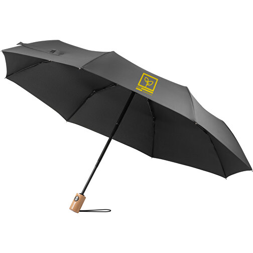 RIVER. Faltbarer Regenschirm Aus RPET Mit Holzgriff , schwarz, rPET. 190T pongee. Holz, 1,00cm (Höhe), Bild 4