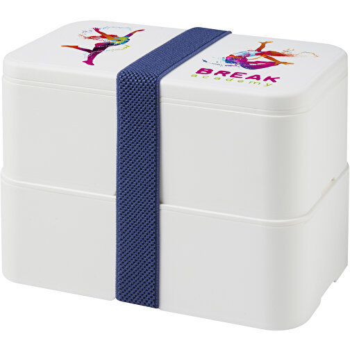 MIYO Doppel-Lunchbox , weiss / weiss / blau, PP Kunststoff, 18,00cm x 11,30cm x 11,00cm (Länge x Höhe x Breite), Bild 2