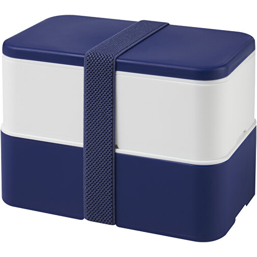 MIYO Doppel-Lunchbox , blau / weiss / blau, PP Kunststoff, 18,00cm x 11,30cm x 11,00cm (Länge x Höhe x Breite), Bild 1