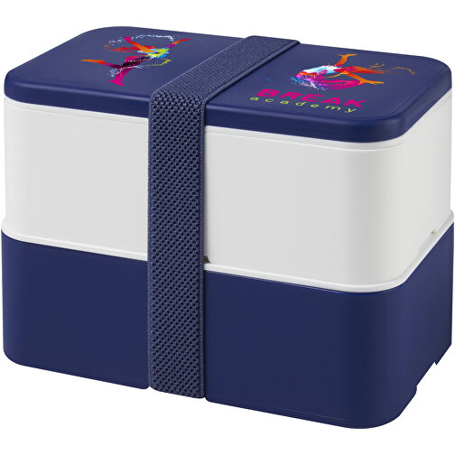 MIYO Doppel-Lunchbox , blau / weiss / blau, PP Kunststoff, 18,00cm x 11,30cm x 11,00cm (Länge x Höhe x Breite), Bild 2