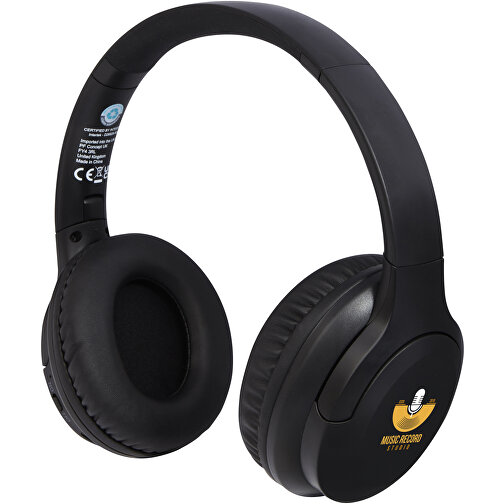 Loop Bluetooth®-Kopfhörer Aus Recyceltem Kunststoff , schwarz, Recycelter ABS Kunststoff, 19,00cm x 8,60cm x 16,80cm (Länge x Höhe x Breite), Bild 2