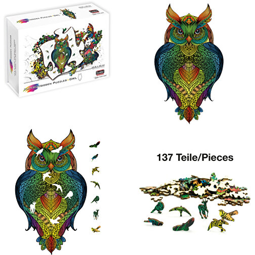 Rainbow Wooden Puzzle Owl (Hibou) 137 pcs., Image 1