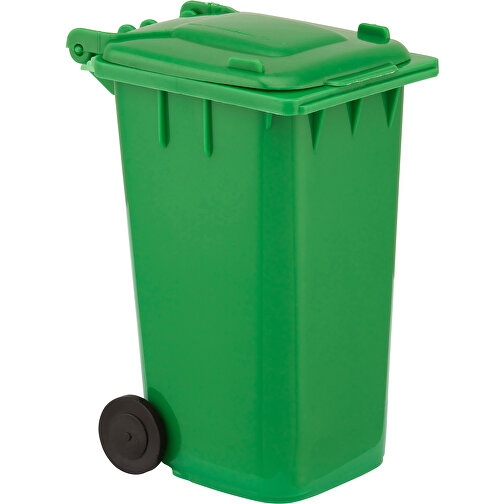 Stiftehalter Mülltonne - Recycelt , Green&Good, grün, recycelter Kunststoff, 7,30cm x 12,00cm x 7,30cm (Länge x Höhe x Breite), Bild 1