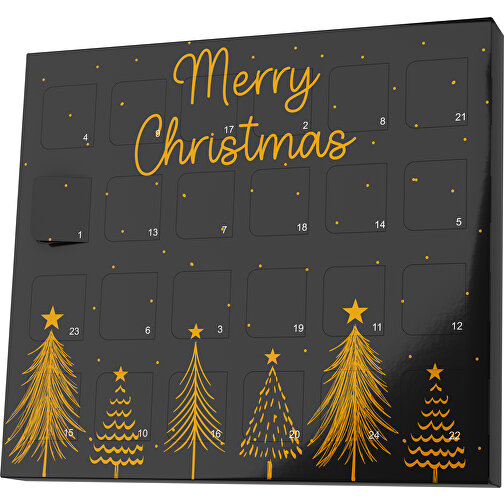 XS Adventskalender Merry Christmas Tanne , Brandt, schwarz / kürbisorange, Vollkartonhülle, weiß, 1,60cm x 12,00cm x 14,00cm (Länge x Höhe x Breite), Bild 1