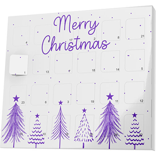 XS Adventskalender Merry Christmas Tanne , Brandt, weiß / violet, Vollkartonhülle, weiß, 1,60cm x 12,00cm x 14,00cm (Länge x Höhe x Breite), Bild 1