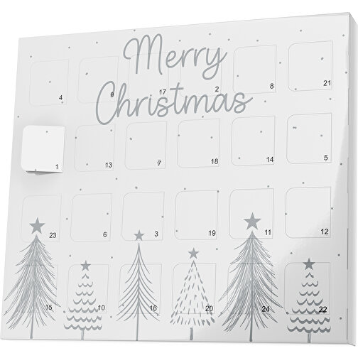 XS Adventskalender Merry Christmas Tanne , Brandt, weiß / silber, Vollkartonhülle, weiß, 1,60cm x 12,00cm x 14,00cm (Länge x Höhe x Breite), Bild 1