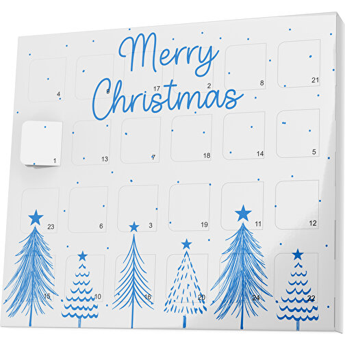 XS Adventskalender Merry Christmas Tanne , Brandt, weiß / kobaltblau, Vollkartonhülle, weiß, 1,60cm x 12,00cm x 14,00cm (Länge x Höhe x Breite), Bild 1