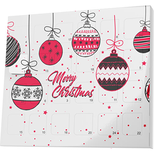 XS Adventskalender Weihnachtskugeln , Brandt, weiß / ampelrot, Vollkartonhülle, weiß, 1,60cm x 12,00cm x 14,00cm (Länge x Höhe x Breite), Bild 1