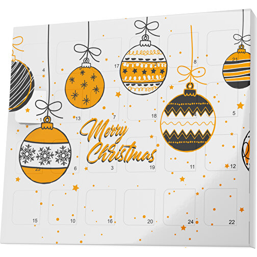 XS Adventskalender Weihnachtskugeln , Brandt, weiß / gelborange, Vollkartonhülle, weiß, 1,60cm x 12,00cm x 14,00cm (Länge x Höhe x Breite), Bild 1