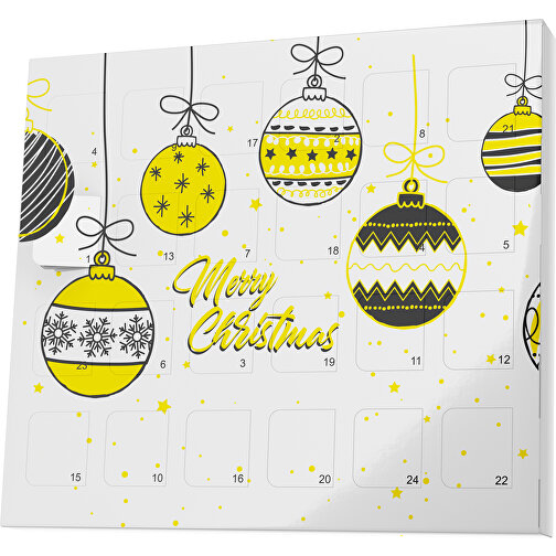 XS Adventskalender Weihnachtskugeln , Brandt, weiß / gelb, Vollkartonhülle, weiß, 1,60cm x 12,00cm x 14,00cm (Länge x Höhe x Breite), Bild 1