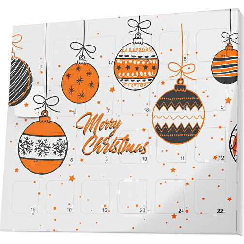 XS Adventskalender Weihnachtskugeln , Brandt, weiß / orange, Vollkartonhülle, weiß, 1,60cm x 12,00cm x 14,00cm (Länge x Höhe x Breite), Bild 1