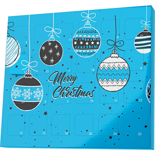 XS Adventskalender Weihnachtskugeln , Brandt, himmelblau / schwarz, Vollkartonhülle, weiss, 1,60cm x 12,00cm x 14,00cm (Länge x Höhe x Breite), Bild 1