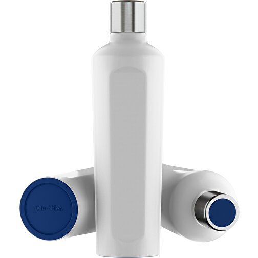 Thermotrinkflasche RETUMBLER-mySTEELONE , Retumbler, weiss / dunkelblau, Edelstahl, Kunststoff, Silikon, 7,75cm x 29,35cm x 8,87cm (Länge x Höhe x Breite), Bild 1
