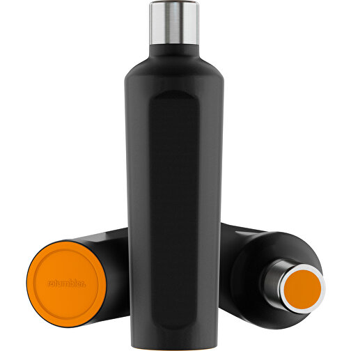 Thermotrinkflasche RETUMBLER-mySTEELONE , Retumbler, schwarz / orange, Edelstahl, Kunststoff, Silikon, 7,75cm x 29,35cm x 8,87cm (Länge x Höhe x Breite), Bild 1