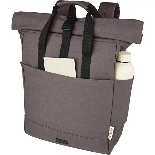 Sac à dos pour ordinateur portable Joey de 15 L en toile recyclée GRS 15 pouces avec dessus enro, Image 5