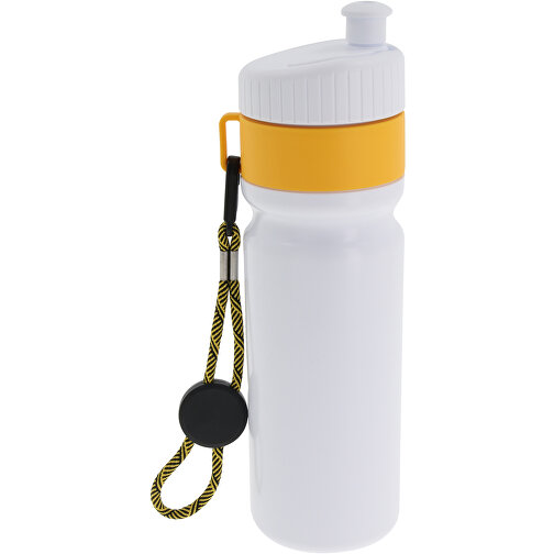 Sportflasche Mit Rand Und Kordel 750ml , weiß / gelb, LDPE & PP, 25,00cm (Höhe), Bild 2