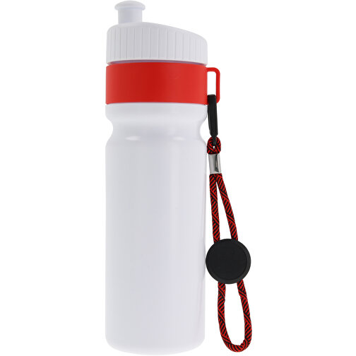 Sportflasche Mit Rand Und Kordel 750ml , weiss / rot, LDPE & PP, 25,00cm (Höhe), Bild 1