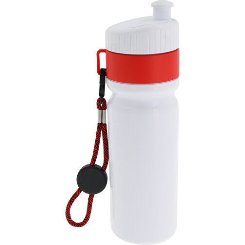Sportflasche Mit Rand Und Kordel 750ml , weiss / rot, LDPE & PP, 25,00cm (Höhe), Bild 2
