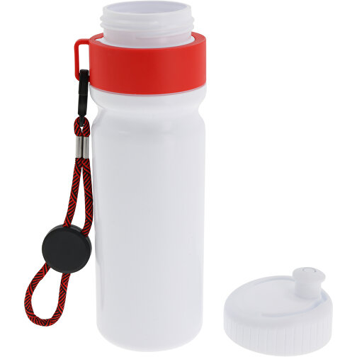 Sportflasche Mit Rand Und Kordel 750ml , weiß / rot, LDPE & PP, 25,00cm (Höhe), Bild 3