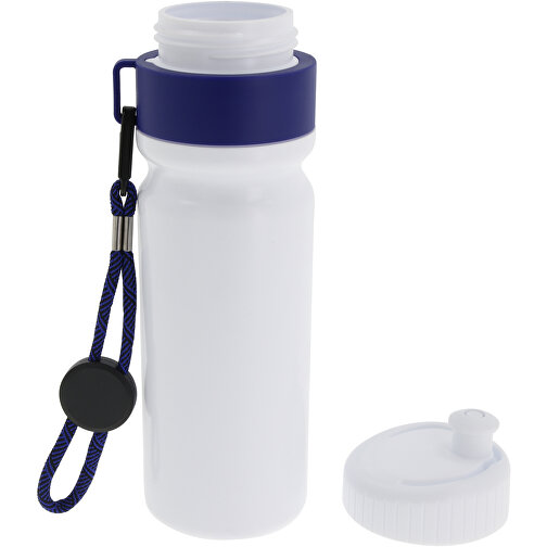 Sportflasche Mit Rand Und Kordel 750ml , weiss / dunkelblau, LDPE & PP, 25,00cm (Höhe), Bild 3