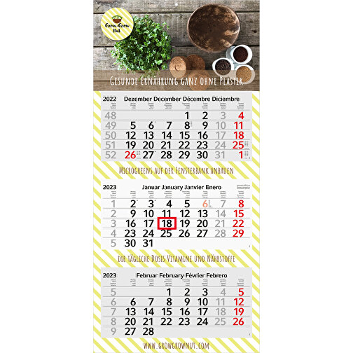 3-Monats-Kalender Profil 3 Recycling , hellgrau, rot, Recyclingpapier, 70,00cm x 30,00cm (Länge x Breite), Bild 1