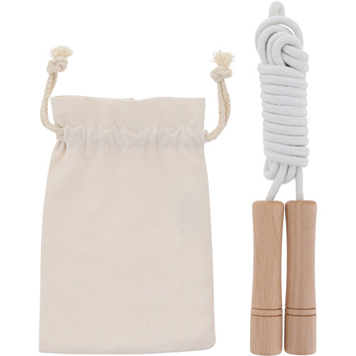 Corda per saltare con manici di legno in un sacchetto di cotone (Ecrù,  Cotton & Polyester, 125g) come gadge-personalizzati su
