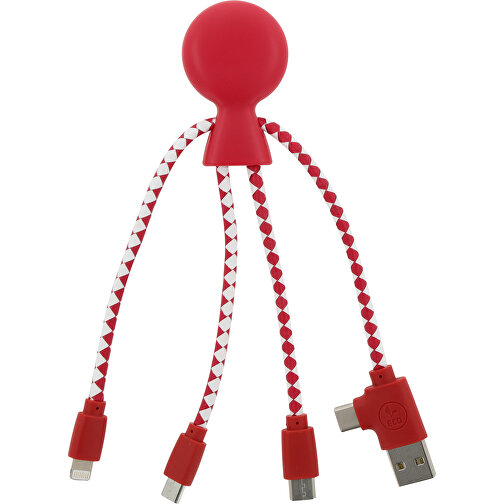 2081 | Xoopar Mr. Bio Charging Cable , rot, Recycled plastic, 20,00cm x 1,00cm x 7,50cm (Länge x Höhe x Breite), Bild 1