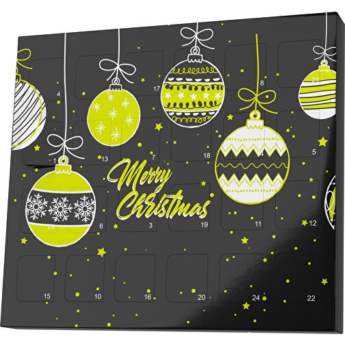 XS Adventskalender Weihnachtskugeln , Brandt, schwarz / hellgrün, Vollkartonhülle, weiss, 1,60cm x 12,00cm x 14,00cm (Länge x Höhe x Breite), Bild 1