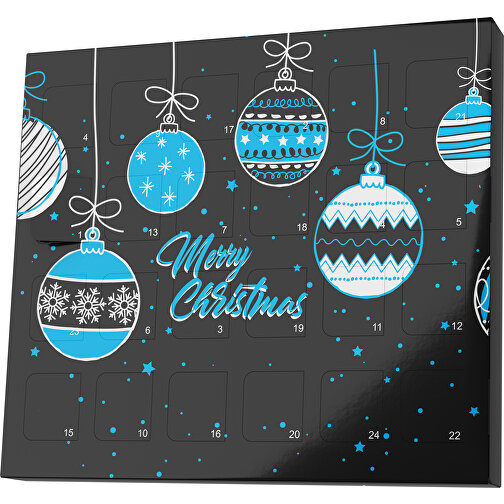 XS Adventskalender Weihnachtskugeln , Brandt, schwarz / himmelblau, Vollkartonhülle, weiss, 1,60cm x 12,00cm x 14,00cm (Länge x Höhe x Breite), Bild 1