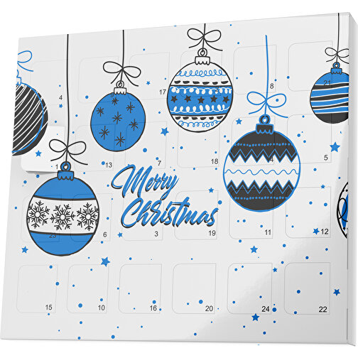 XS Adventskalender Weihnachtskugeln , Brandt, weiss / kobaltblau, Vollkartonhülle, weiss, 1,60cm x 12,00cm x 14,00cm (Länge x Höhe x Breite), Bild 1