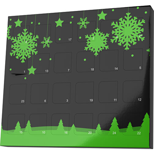 XS Adventskalender Winterlandschaft , Brandt, schwarz / grasgrün, Vollkartonhülle, weiß, 1,60cm x 12,00cm x 14,00cm (Länge x Höhe x Breite), Bild 1