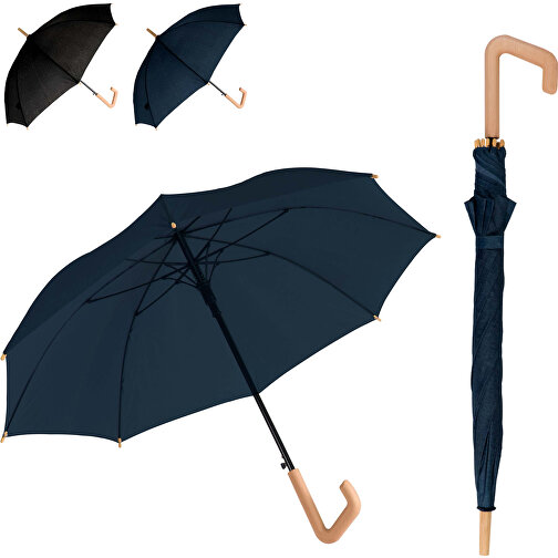 23” Regenschirm Aus R-PET-Material Mit Automatiköffnung , schwarz, R-PET & wood, 58,00cm x 4,00cm x 11,50cm (Länge x Höhe x Breite), Bild 2