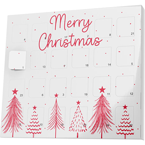 XS Adventskalender Merry Christmas Tanne , Brandt, weiß / dunkelrot, Vollkartonhülle, weiß, 1,60cm x 12,00cm x 14,00cm (Länge x Höhe x Breite), Bild 1