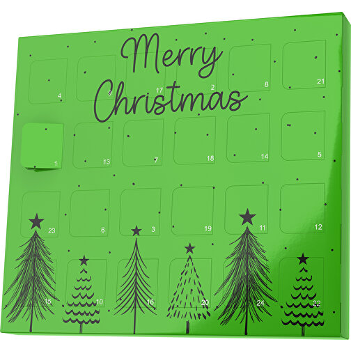 XS Adventskalender Merry Christmas Tanne , Brandt, grasgrün / schwarz, Vollkartonhülle, weiss, 1,60cm x 12,00cm x 14,00cm (Länge x Höhe x Breite), Bild 1