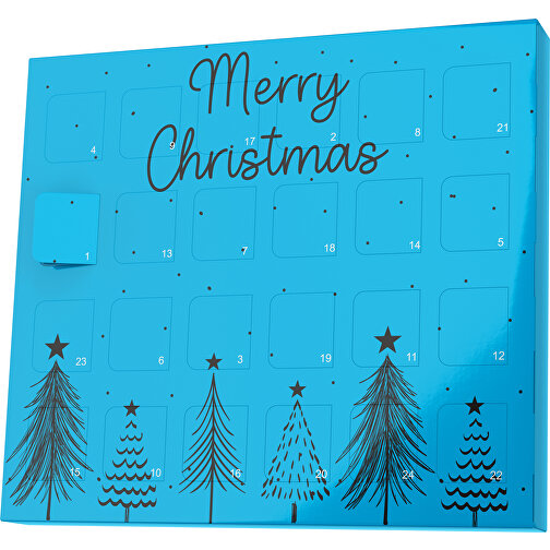 XS Adventskalender Merry Christmas Tanne , Brandt, himmelblau / schwarz, Vollkartonhülle, weiss, 1,60cm x 12,00cm x 14,00cm (Länge x Höhe x Breite), Bild 1