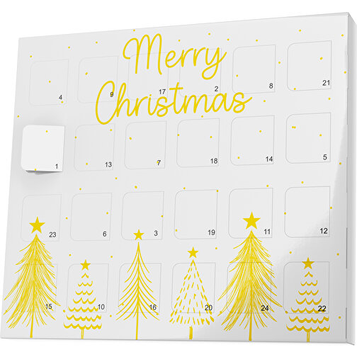 XS Adventskalender Merry Christmas Tanne , Brandt, weiß / goldgelb, Vollkartonhülle, weiß, 1,60cm x 12,00cm x 14,00cm (Länge x Höhe x Breite), Bild 1