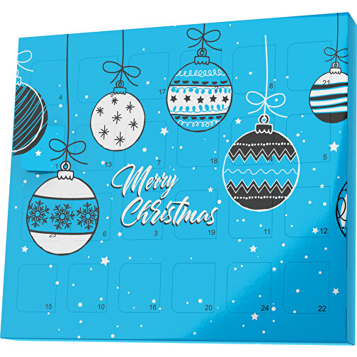 XS Adventskalender Weihnachtskugeln , M&M\'s, himmelblau / weiss, Vollkartonhülle, weiss, 1,60cm x 12,00cm x 14,00cm (Länge x Höhe x Breite), Bild 1