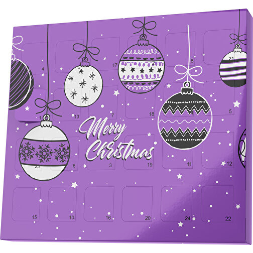 XS Adventskalender Weihnachtskugeln , M&M\'s, lavendellila / weiss, Vollkartonhülle, weiss, 1,60cm x 12,00cm x 14,00cm (Länge x Höhe x Breite), Bild 1