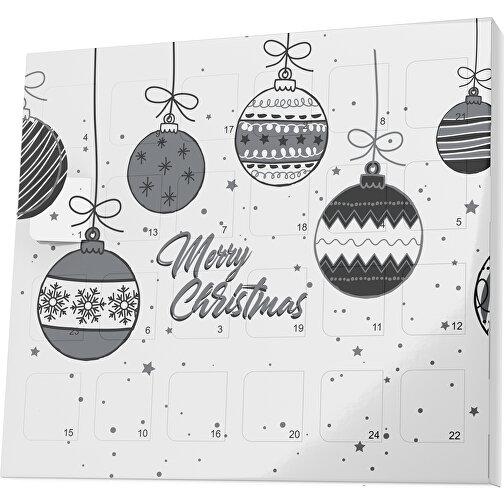 XS Adventskalender Weihnachtskugeln , M&M\'s, weiss / dunkelgrau, Vollkartonhülle, weiss, 1,60cm x 12,00cm x 14,00cm (Länge x Höhe x Breite), Bild 1