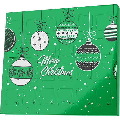 XS Adventskalender Weihnachtskugeln , Brandt, grün / weiß, Vollkartonhülle, weiß, 1,60cm x 12,00cm x 14,00cm (Länge x Höhe x Breite), Bild 1