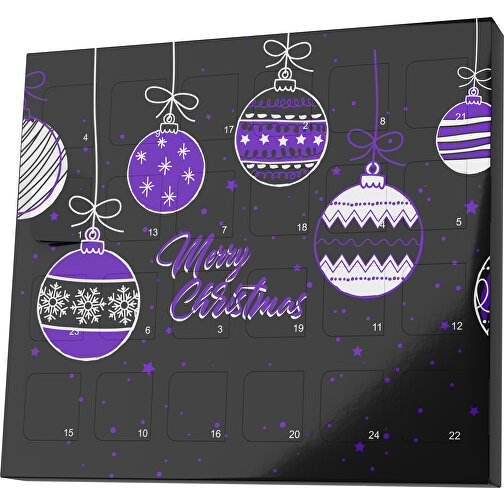 XS Adventskalender Weihnachtskugeln , Brandt, schwarz / violet, Vollkartonhülle, weiss, 1,60cm x 12,00cm x 14,00cm (Länge x Höhe x Breite), Bild 1